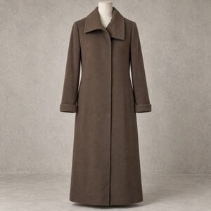 Vintage Long Coat Fleurette L Brown 60% Cashmere 40% Merino Wool Magnetic Luxury